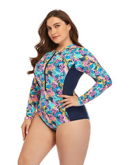 Ocevara Ocevara - Multicolor High Neckline Zip Long Sleeve One Piece Swimsuit - image 3