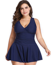 Ocevara Ocevara - Dark Blue V-Neck Skirt One Piece Swimdress - image 1