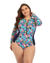 Ocevara Ocevara - Multicolor High Neckline Zip Long Sleeve One Piece Swimsuit - image 1