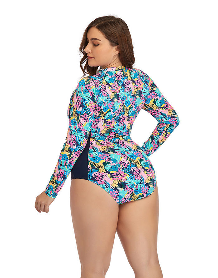 Ocevara Ocevara - Multicolor High Neckline Zip Long Sleeve One Piece Swimsuit - image 2