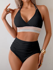 Ocevara Ocevara - Two Piece High Waisted Bikini Sets Tummy Control Color Block Suspender Swimwear - image 1