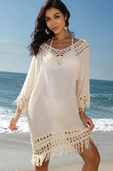Ocevara Solid Color Tassel Swimsuit Cover Up - image 1