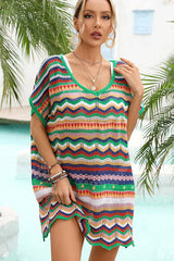Ocevara beachsissi Fashion Color Block Knitted Swimsuit Cover Up - image 5