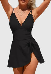 Ocevara One Piece Swimdress Swimsuits for Women Scalloped Tummy Control Swim Dress Tie Knot Skirt - image 1