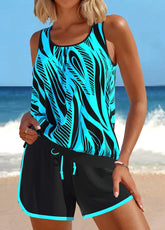 Ocevara Patchwork Geometric Print Mint Green Tankini Set - image 1