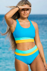 Ocevara High Waist Colorblock Marine Cut Back Crop Bikini Set - image 1