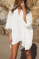 Ocevara Ocevara - White V-Neck Loose Cover Up - image 1