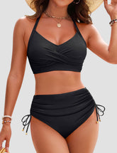 Ocevara Ocevara - Women's High Waisted Bikini Sets Drawstring Tummy Control Swimsuits Crisscross Tie - image 1