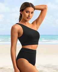 Ocevara Ocevara - High-Waist One-Shoulder Tummy Control Bikini Set - image 8