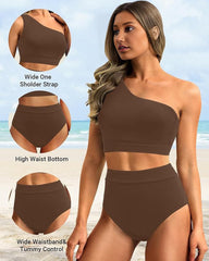 Ocevara Ocevara - High-Waist One-Shoulder Tummy Control Bikini Set - image 15