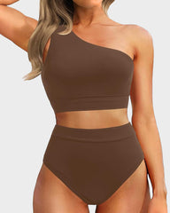 Ocevara Ocevara - High-Waist One-Shoulder Tummy Control Bikini Set - image 14