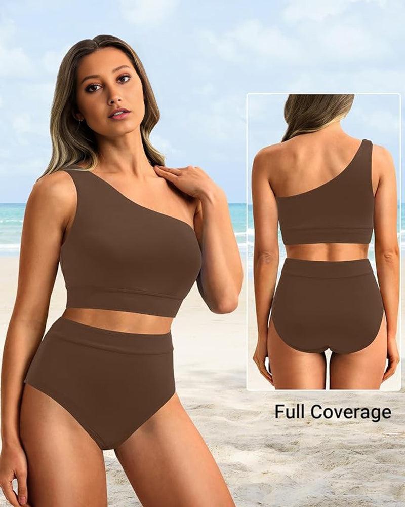 Ocevara Ocevara - High-Waist One-Shoulder Tummy Control Bikini Set - image 13