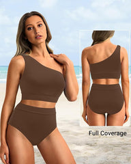 Ocevara Ocevara - High-Waist One-Shoulder Tummy Control Bikini Set - image 13