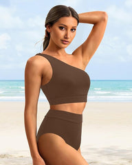 Ocevara Ocevara - High-Waist One-Shoulder Tummy Control Bikini Set - image 12