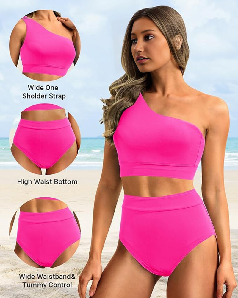 Ocevara Ocevara - High-Waist One-Shoulder Tummy Control Bikini Set - image 5