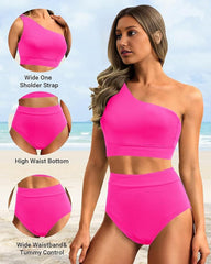 Ocevara Ocevara - High-Waist One-Shoulder Tummy Control Bikini Set - image 5