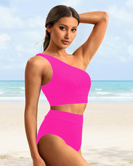 Ocevara Ocevara - High-Waist One-Shoulder Tummy Control Bikini Set - image 2