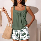 Olive Palm Print Blouson Tankini and Swim Shorts Set