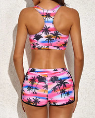 Ocevara Ocevara - Pink Palm 3 Piece Tank Bathing Suits With Shorts And Racer back Sports - image 6
