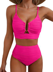 Ocevara Ocevara High-Waisted Tummy Control Bikini Set Textured U-Wire Cutout Swimwear - image 38
