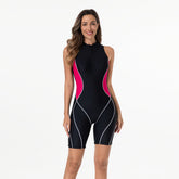 Colorblock Zip-Front Sleeveless Rash Guard Swimsuit