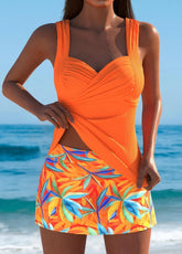 Ocevara Mid Waisted Leaf Print Orange Tankini Set - image 1