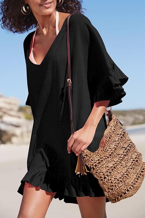Ocevara Ocevara - V Neck Solid Color Cover Up - image 2