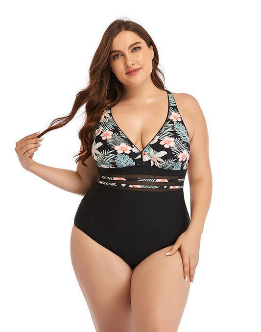 Ocevara Pink Flower V-Neck Tie One-Piece Swimsuit - image 1