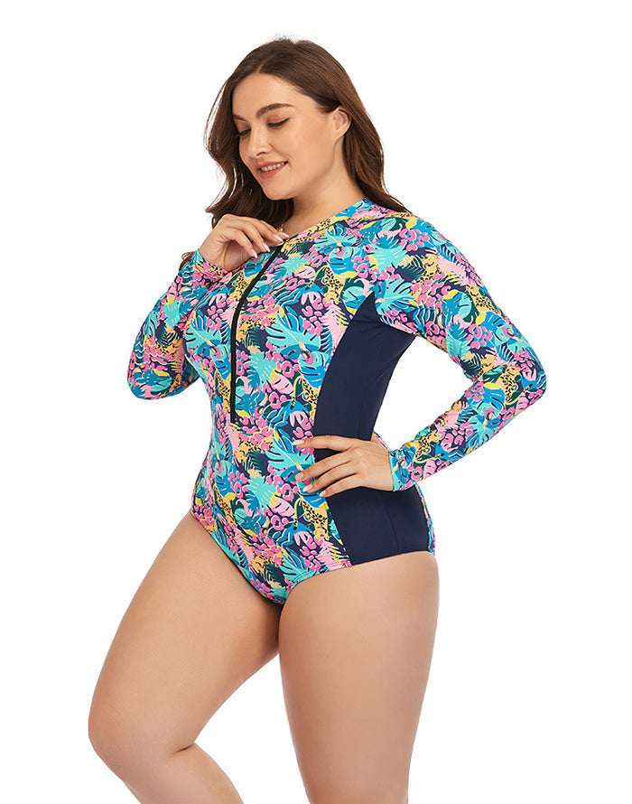 Ocevara Ocevara - Multicolor High Neckline Zip Long Sleeve One Piece Swimsuit - image 5