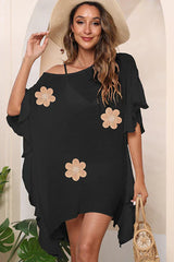 Ocevara beachsissi Solid Black Three Flower Print Swimsuits Cover Up - image 1