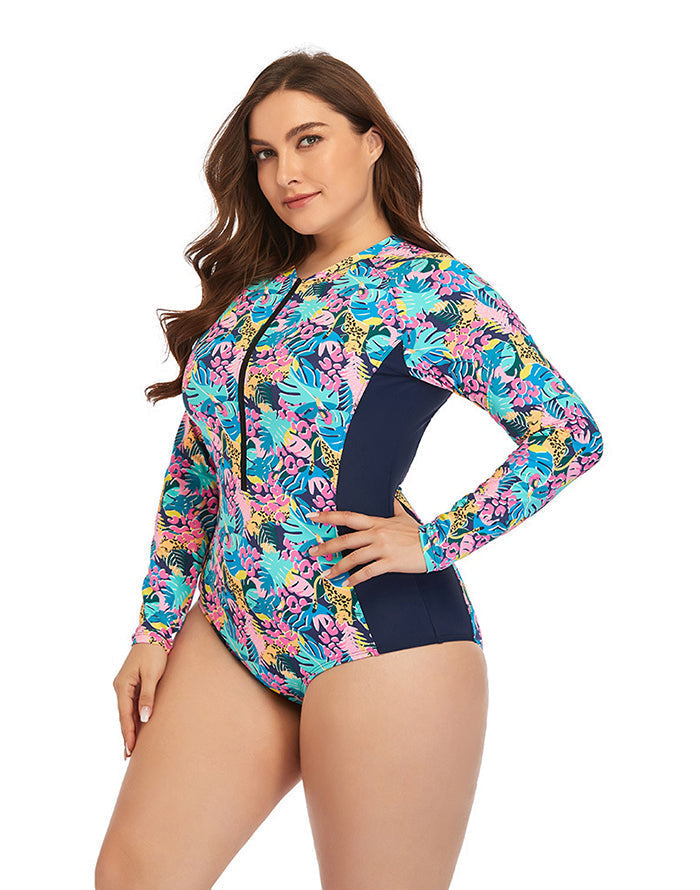 Ocevara Ocevara - Multicolor High Neckline Zip Long Sleeve One Piece Swimsuit - image 3
