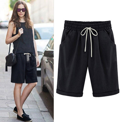 Ocevara Ocevara - Women's Elastic Waist Knee Length Casual Cotton Bermuda Shorts with Drawstring - image 4