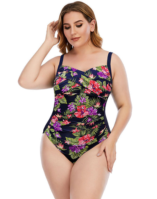 Ocevara Purple High Neckline Floral One-Piece Swimsuit - image 1
