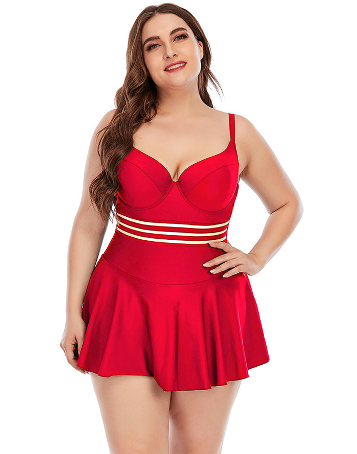 Ocevara Red Sweetheart Neckline Skirt One Piece Swimsuit - image 1