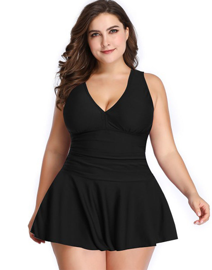 Ocevara Ocevara - Black V-Neck Skirt One Piece Swimdress - image 1