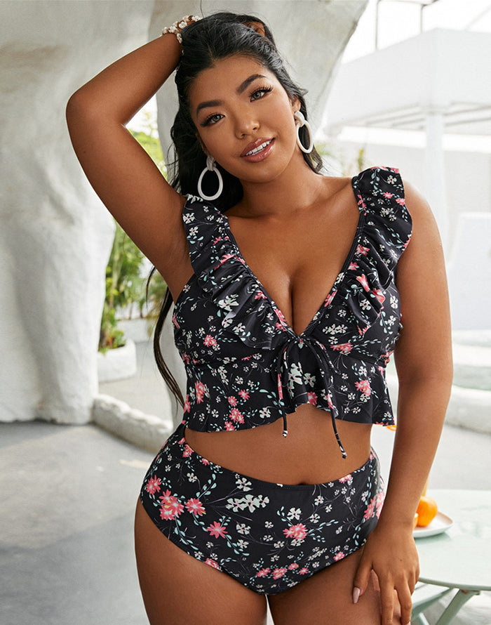 Ocevara Ocevara - Black High Waist Ruffle Bikini Set - image 1