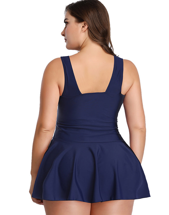 Ocevara Ocevara - Dark Blue V-Neck Skirt One Piece Swimdress - image 2