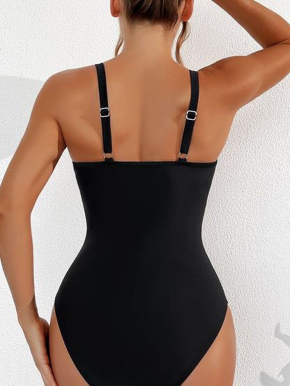Ocevara Ocevara - Women Plus Size One Piece Swimsuit V Neck Mesh Sheer Tummy Control Bathing Suit - image 3