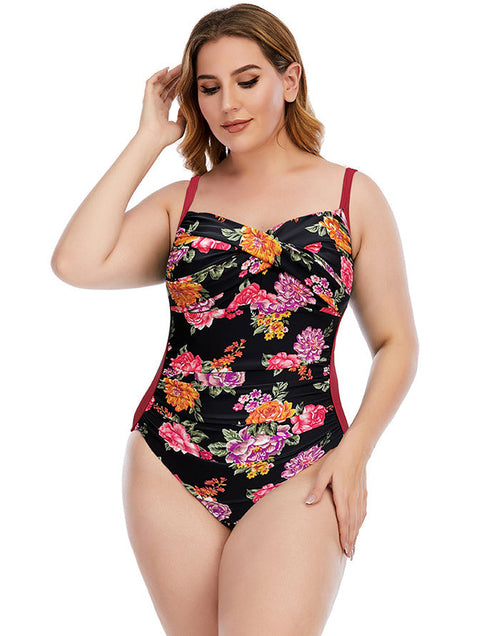 Ocevara Red High Neckline Floral One-Piece Swimsuit - image 1