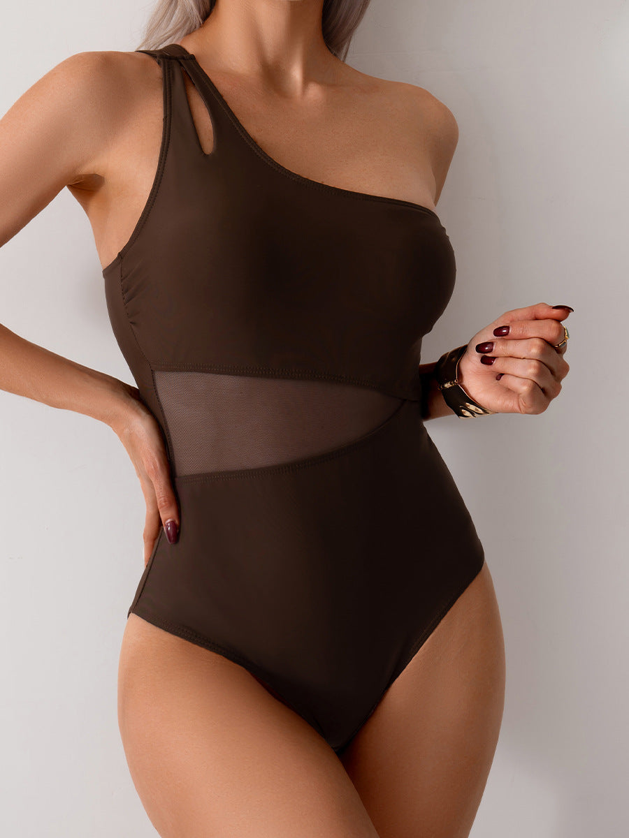 Ocevara Ocevara - Women's One Piece Swimsuits Tummy Control Mesh Patchwork Bathing Suit One Shoulder - image 7