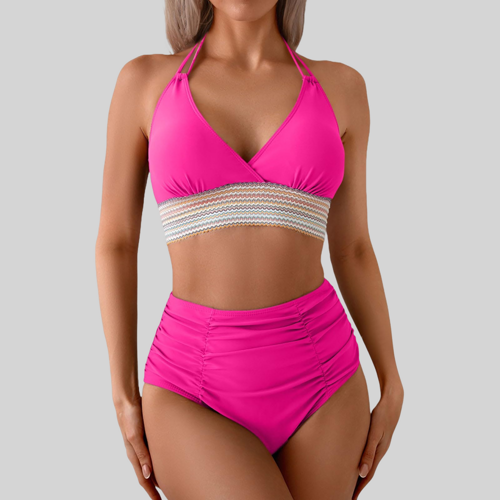 Ocevara Ocevara - Two Piece High Waisted Bikini Sets Tummy Control Color Block Suspender Swimwear - image 17
