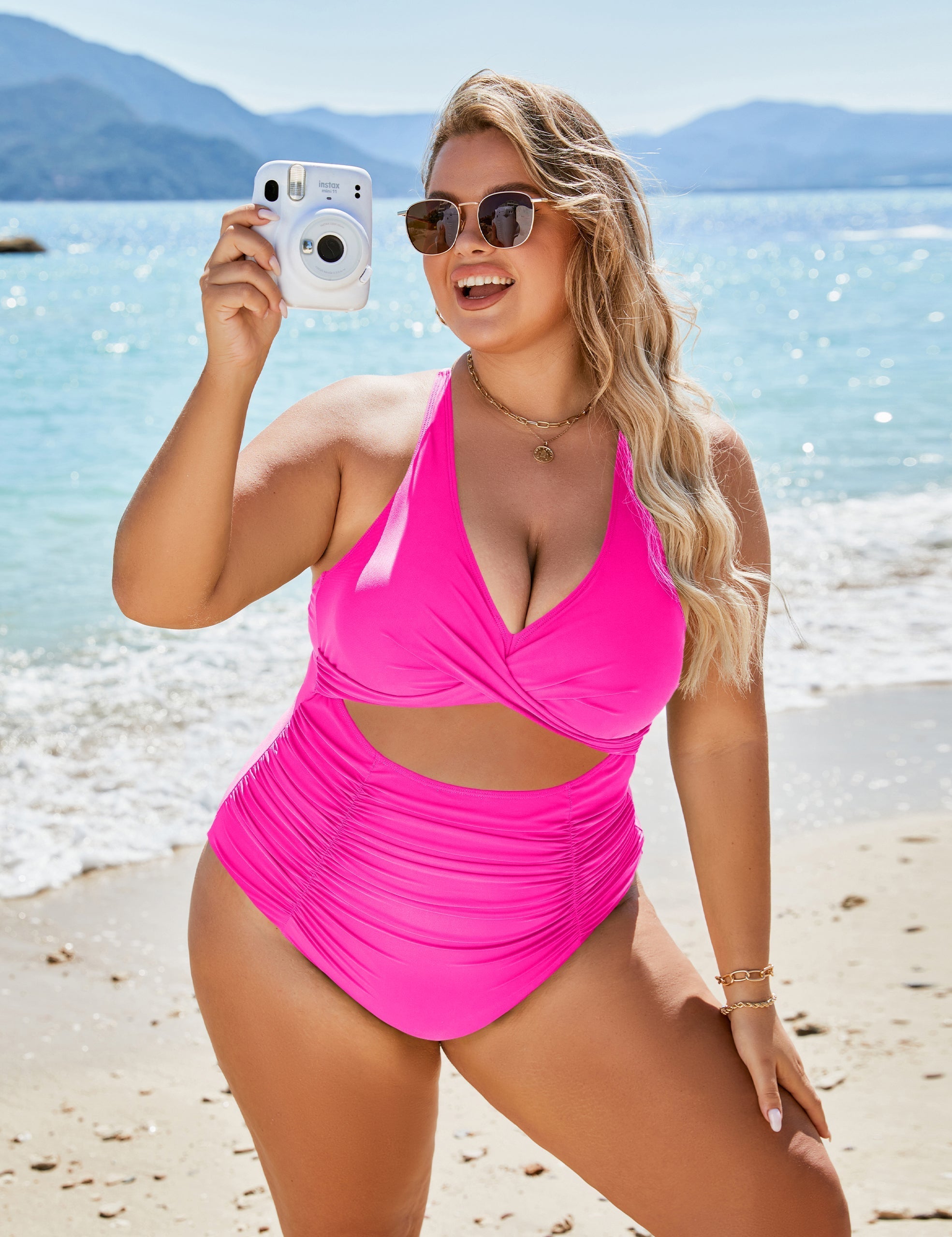 Ocevara Ocevara - Women's One Piece Swimsuits Push Up Tummy Control Bathing Suits V Neck Cutout Modest - image 2