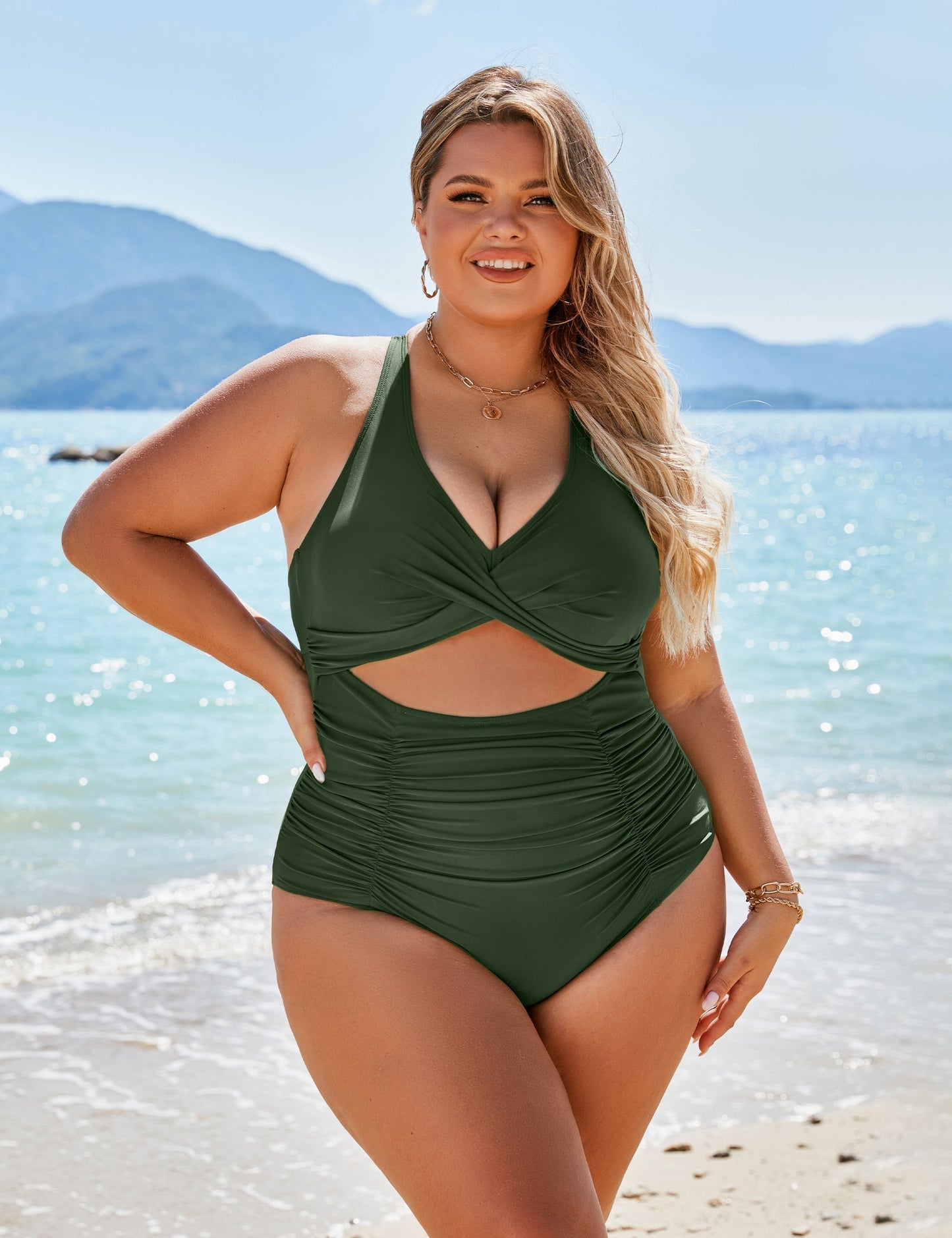 Ocevara Ocevara - Women's One Piece Swimsuits Push Up Tummy Control Bathing Suits V Neck Cutout Modest - image 18