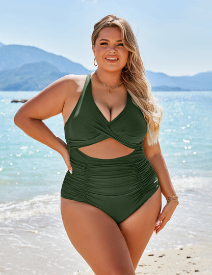 Ocevara Ocevara - Women's One Piece Swimsuits Push Up Tummy Control Bathing Suits V Neck Cutout Modest - image 21