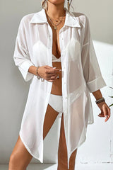 Ocevara Solid Color Lapel Swimsuit Cover Up - image 3