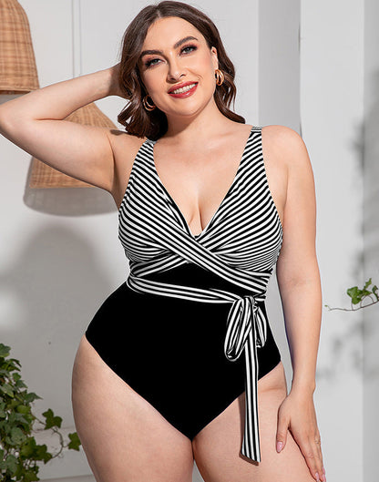 Ocevara Solid Striped Plus Size One-Piece Swimsuit - image 6