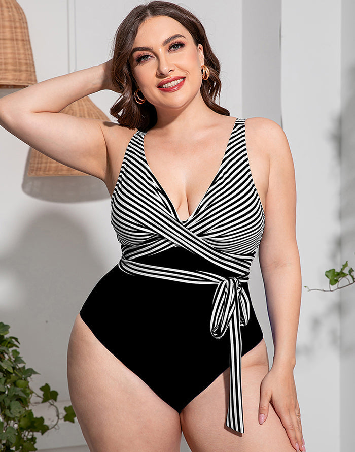 Ocevara Solid Striped Plus Size One-Piece Swimsuit - image 3