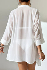 Ocevara Solid Color Lapel Swimsuit Cover Up - image 2