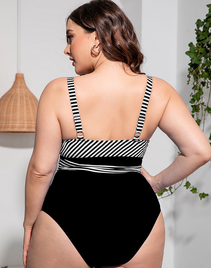 Ocevara Solid Striped Plus Size One-Piece Swimsuit - image 8