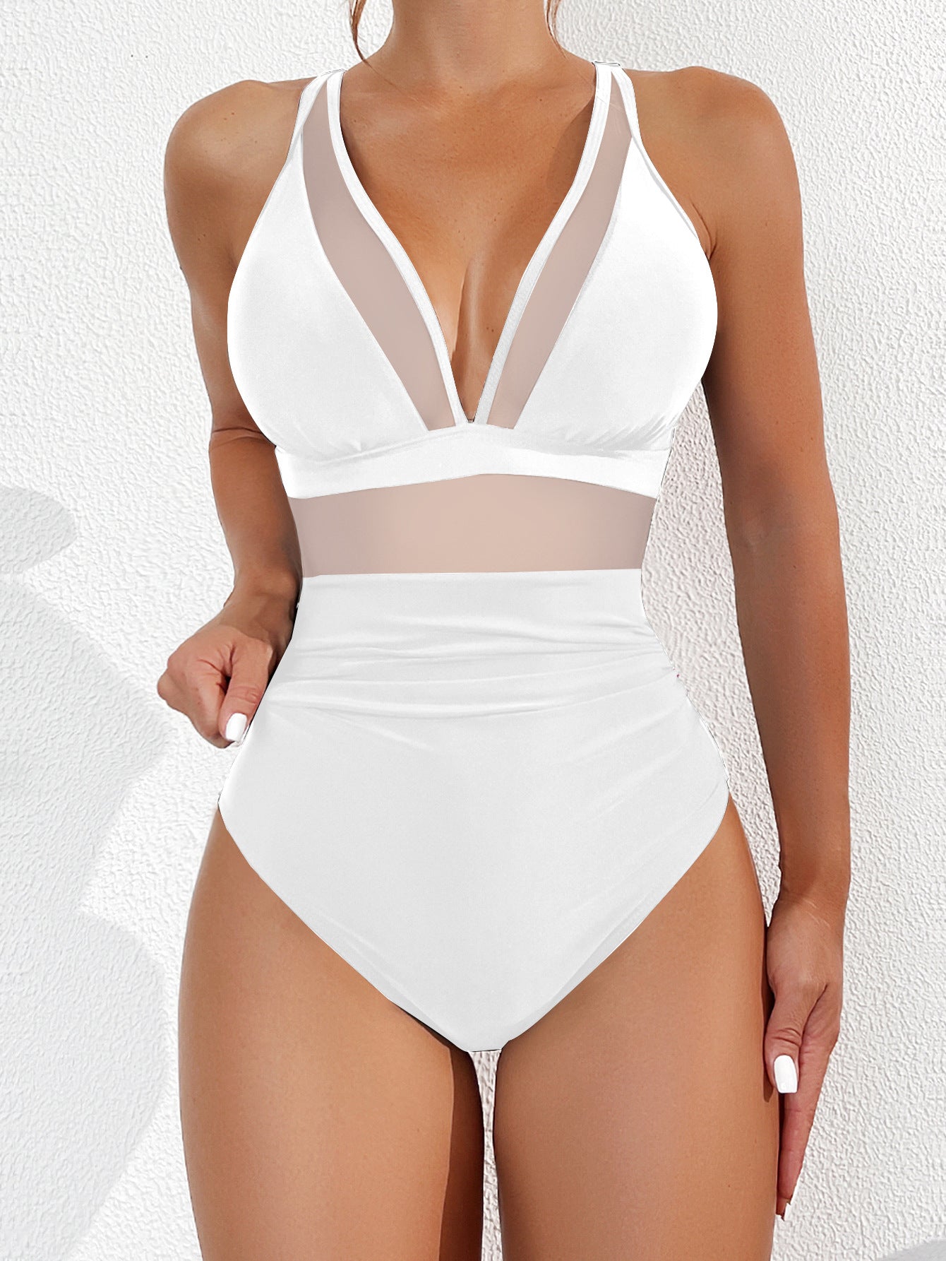 Ocevara Ocevara - Women Plus Size One Piece Swimsuit V Neck Mesh Sheer Tummy Control Bathing Suit - image 4